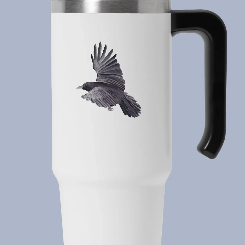Flying black raven waterproof vinyl sticker on thermos