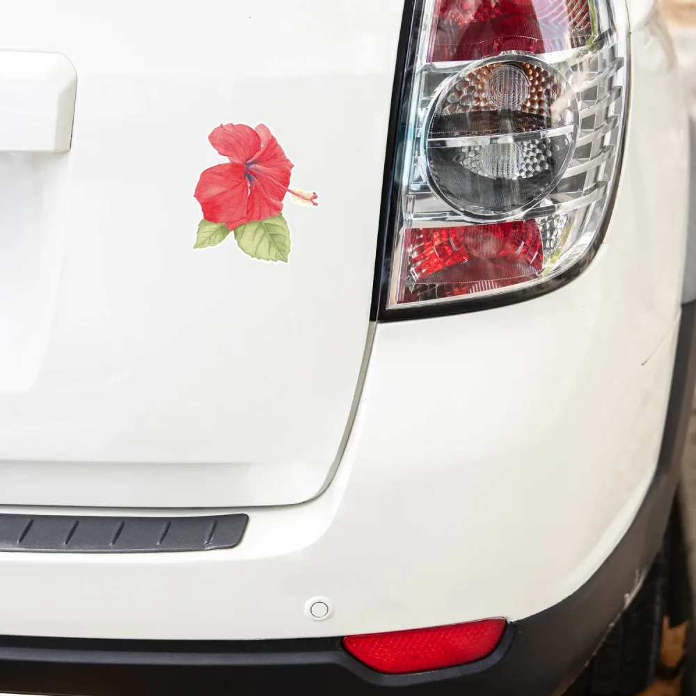 Red hibiscus vinyl sticker on car
