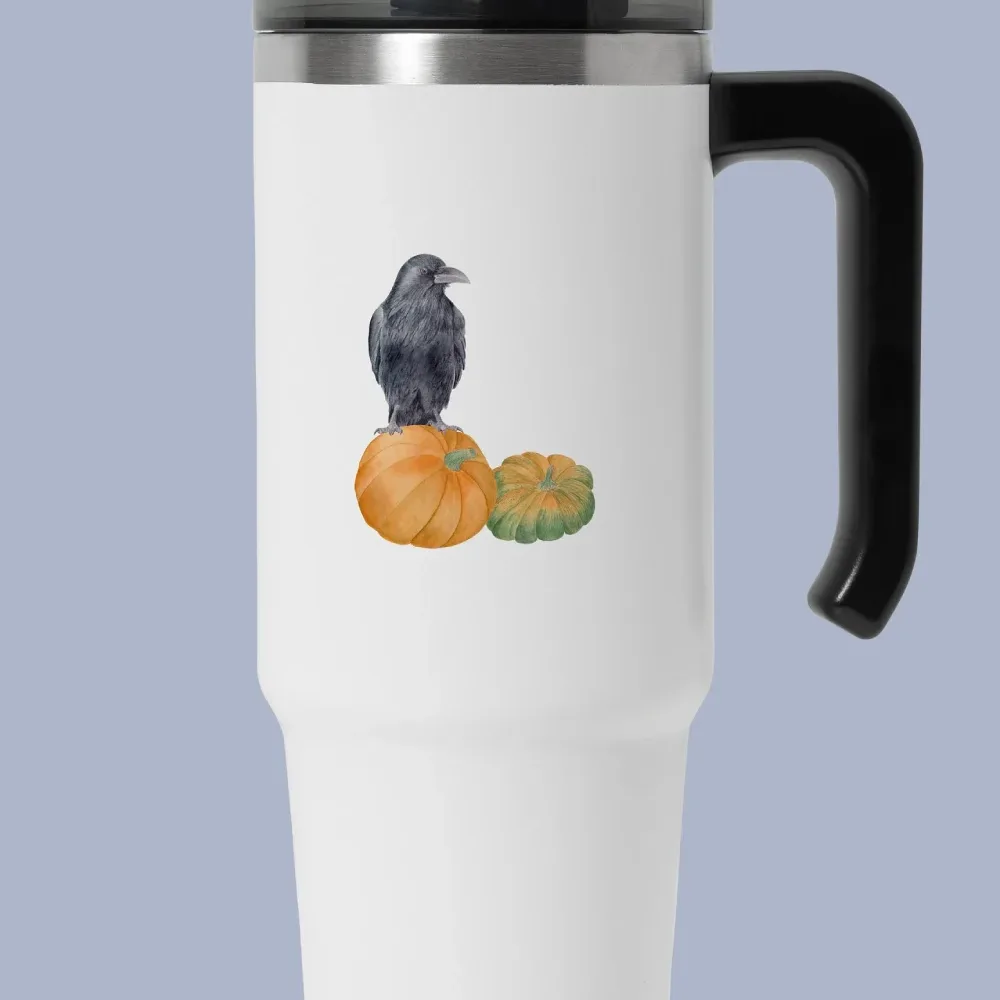 Mystic Raven on pumpkins vinyl sticker on thermos