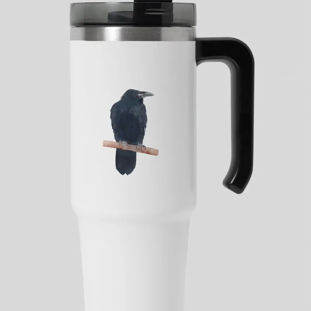 Watercolor black crow vinyl sticker on thermos