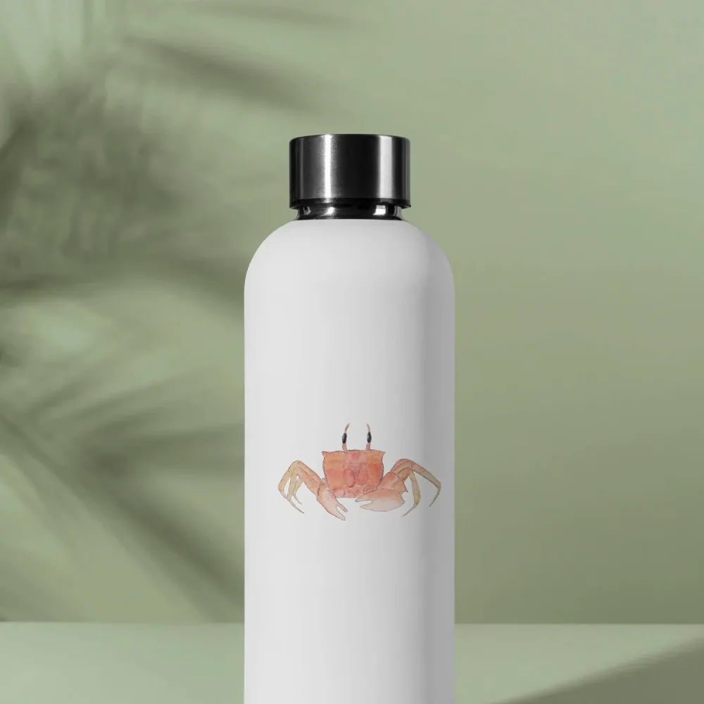 Hand-painted Ocean crab vinyl sticker on a water bottle