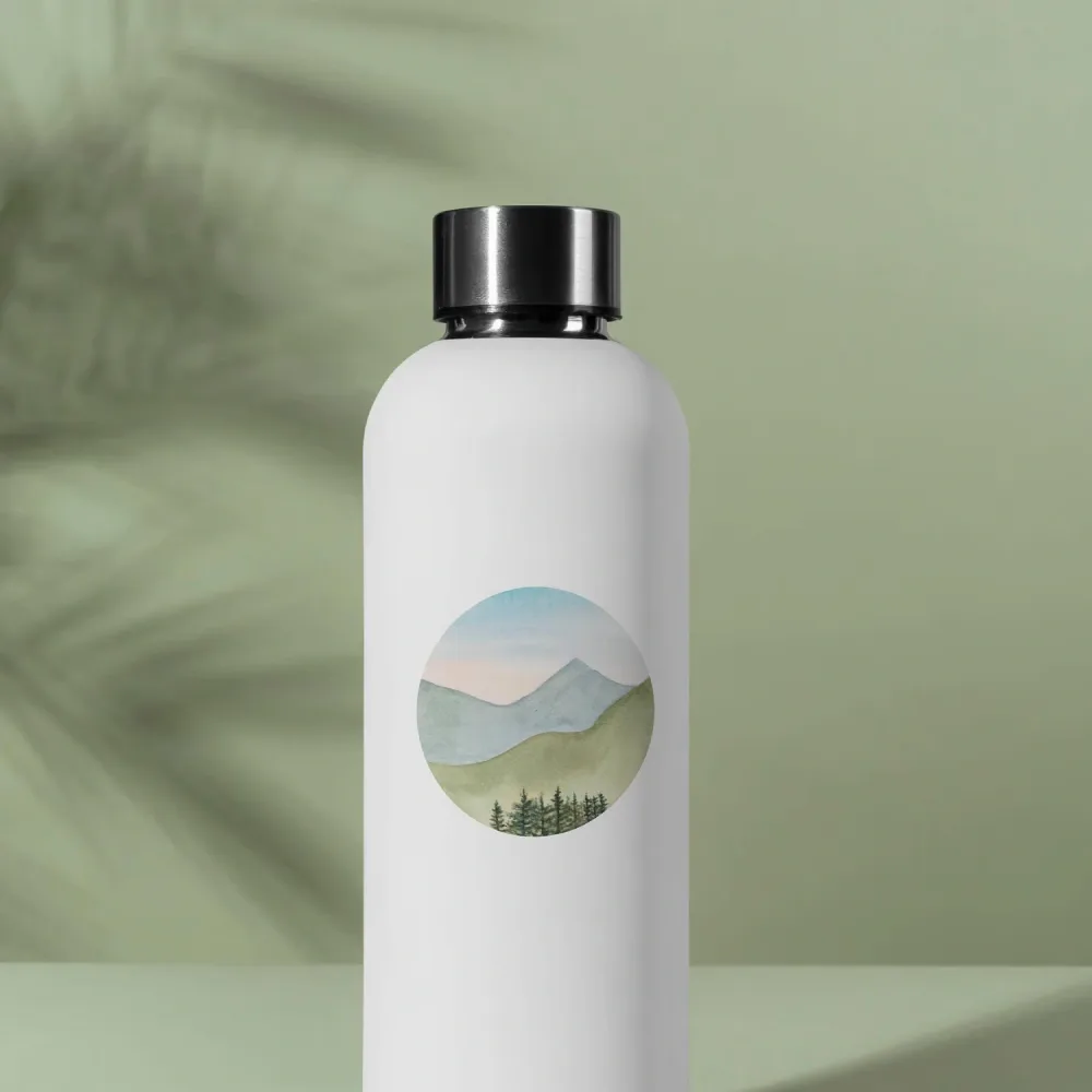 Watercolor mountain landscape vinyl sticker on water bottle