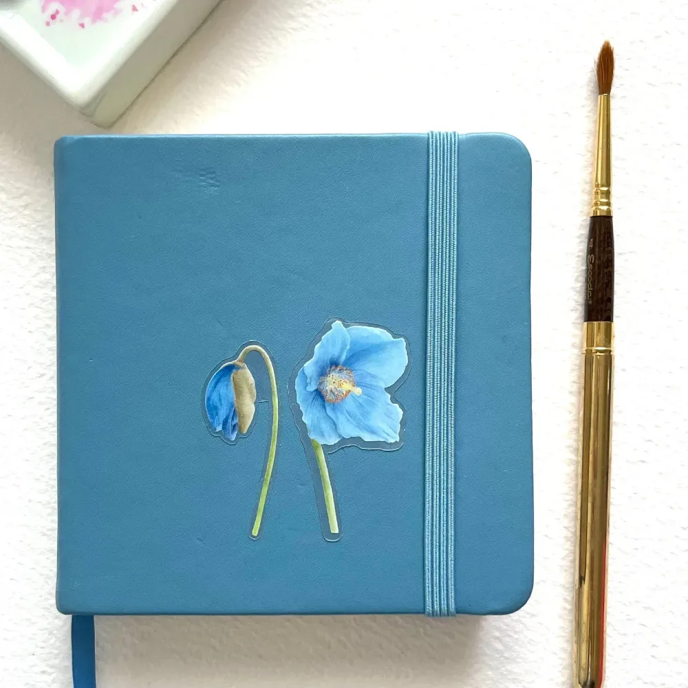 Hand-painted watercolor Two blue poppy sticker for laptop
