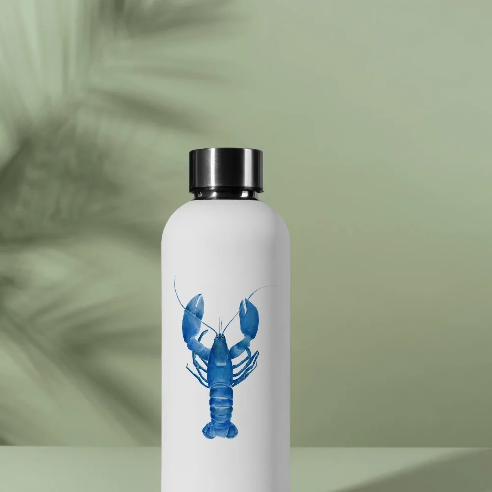 Blue lobster vinyl sticker on water bottle