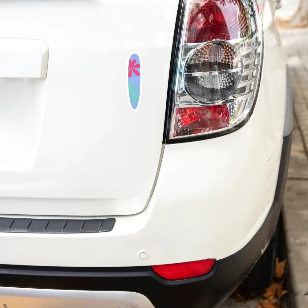 Blue Hibiscus Surfboard Holiday Vinyl Sticker on Car