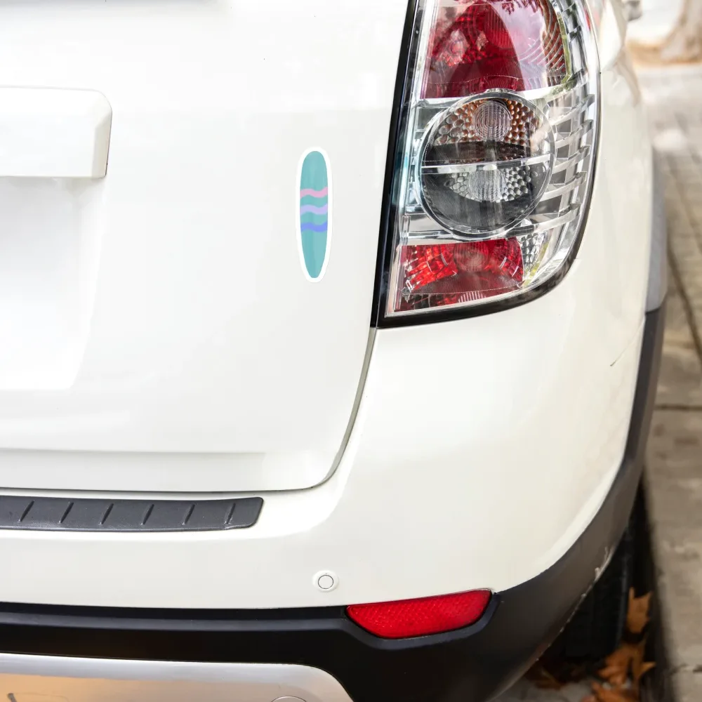 Turquoise surfboard woman holiday vinyl sticker on car