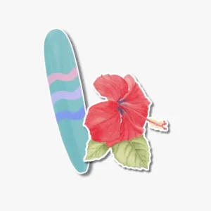 coconut girl havaiian surfboard and hibiscus stickers perfect for car