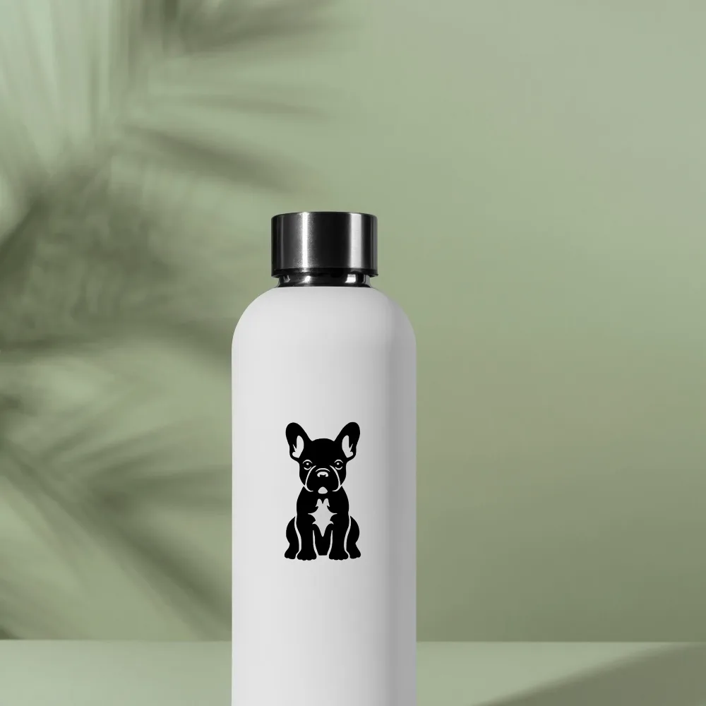 Handcrafted Cute Bulldog Vinyl Decal on Water Bottle
