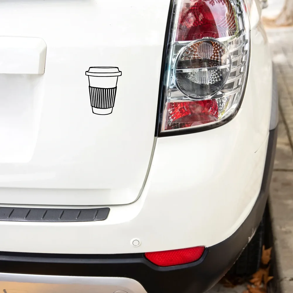 Handcrafted Coffee Tumbler Vinyl Decal on Car