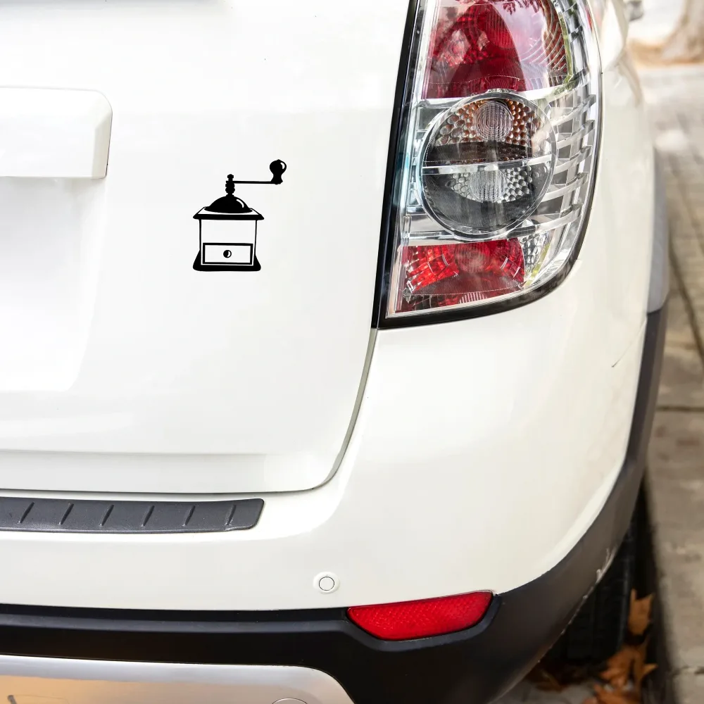 Handcrafted Vintage Coffee Grinder Vinyl Decal on Car