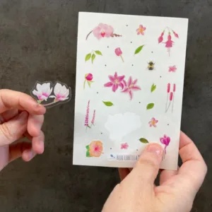 Pink Watercolor Wildflower Clear Sticker Sheet