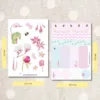 Pink Botanical Paper Sticker Set with watercolor flowers and label designs on two sheets.